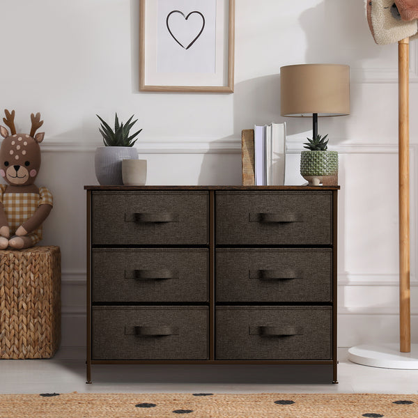 Sorbus 6 Drawer Dresser (Wood Top)