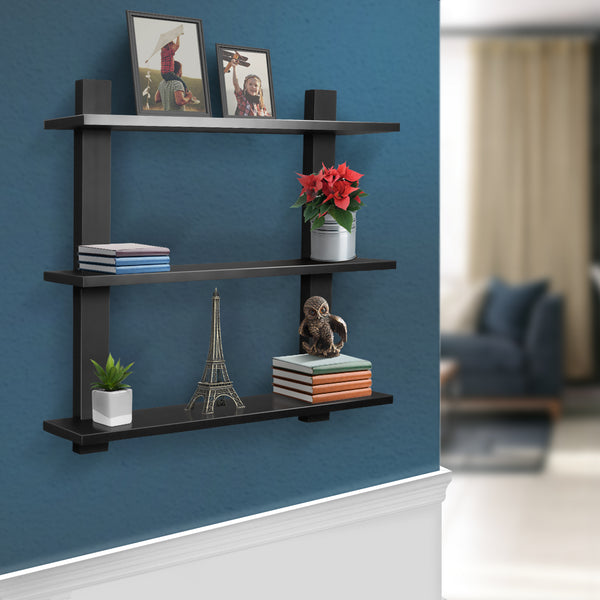Sorbus Asymmetric Wood Floating Shelf (3 Tier)