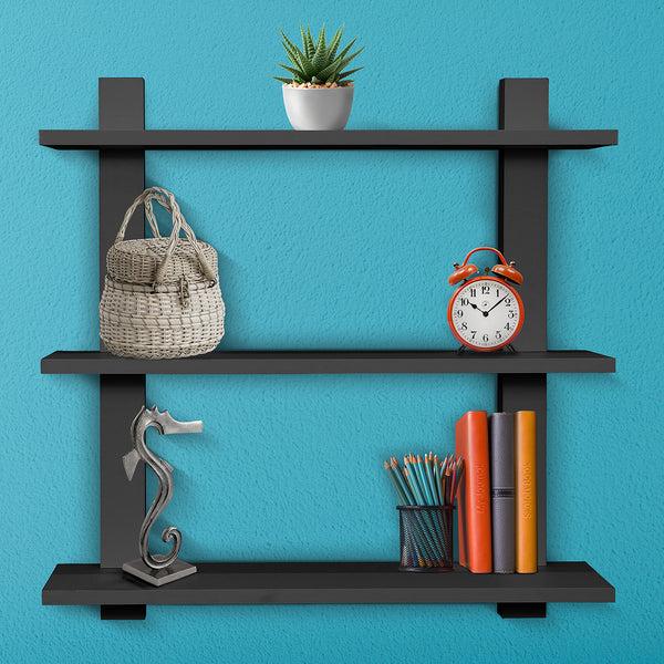 Sorbus Asymmetric Wood Floating Shelf (3 Tier)