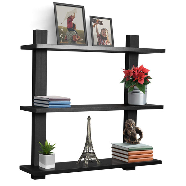 sorbus Asymmetric Wood Floating Shelf (3 Tier)
