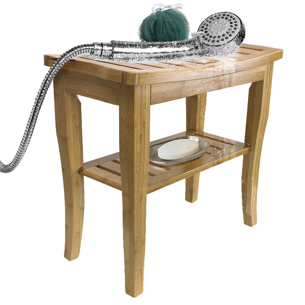sorbus Bamboo Bench Stool with Shelf