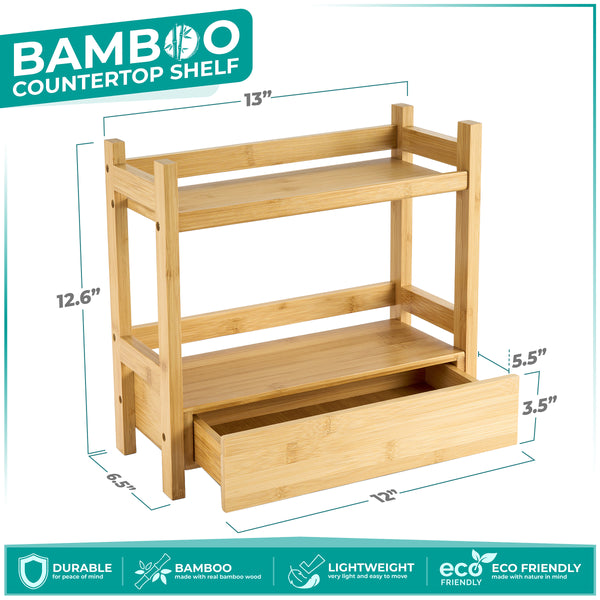 Sorbus Bamboo Countertop Shelf With Drawer (2 Tier)