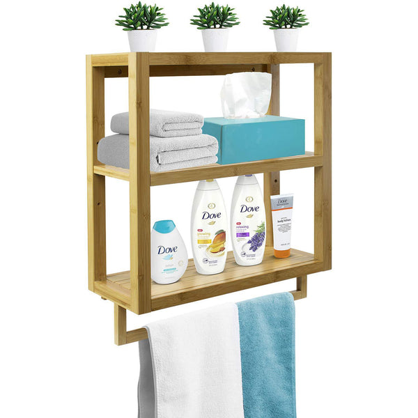 Sorbus Bamboo Wall Shelf Towel Rack (2 Tier)