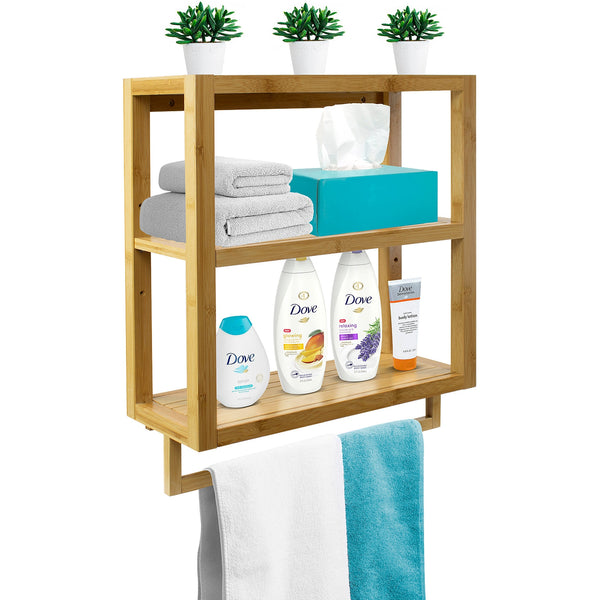 sorbus Bamboo Wall Shelf Towel Rack (2 Tier)