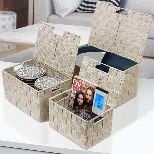 Sorbus Basket Bin Double Woven With Lid (3 Pack)