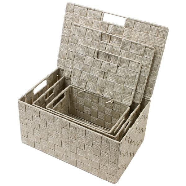 Sorbus Basket Bin Double Woven With Lid (3 Pack)