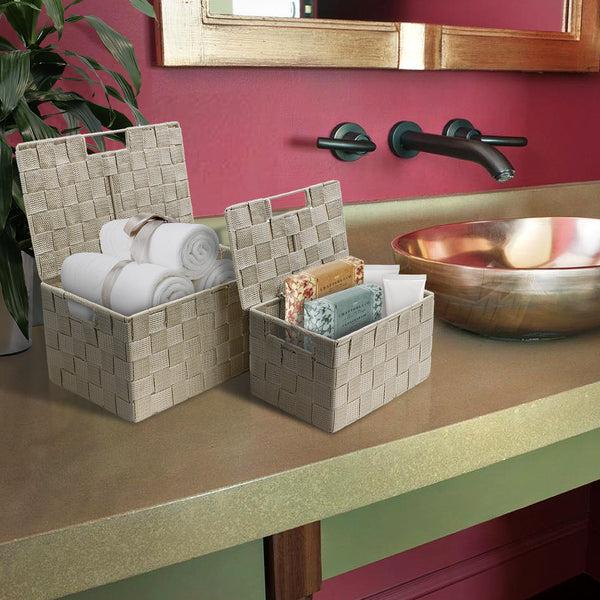 Sorbus Basket Bin Double Woven With Lid (3 Pack)