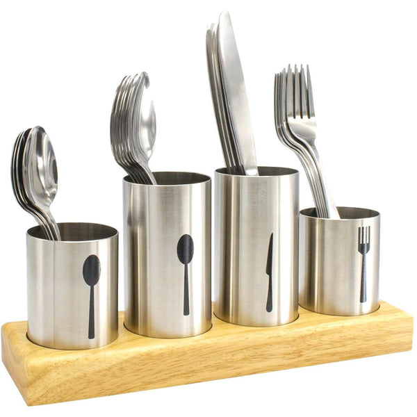 Sorbus Flatware Holder With Bamboo Base