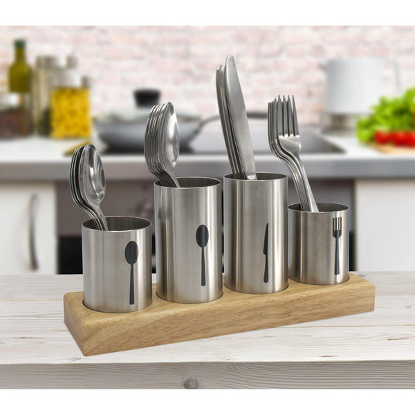 Sorbus Flatware Holder With Bamboo Base