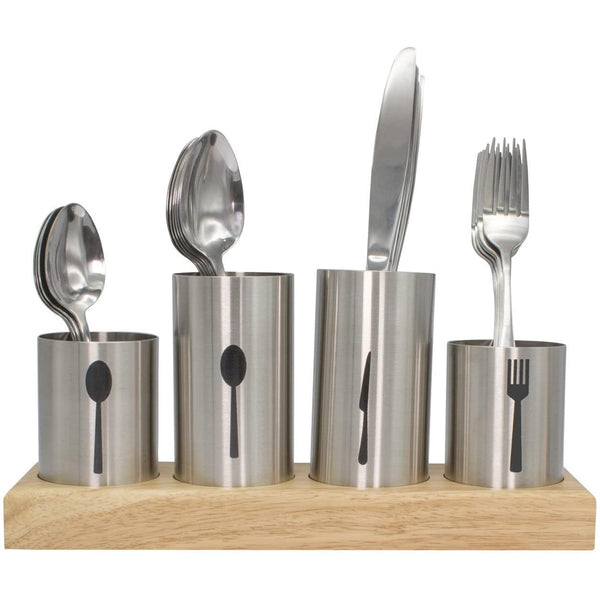 Sorbus Flatware Holder With Bamboo Base