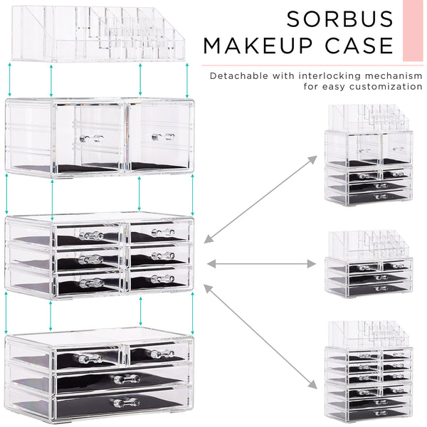 Sorbus Makeup Organizer Case (12 Drawer 4Pc)