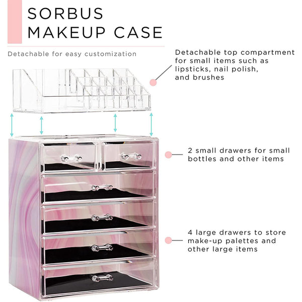 Sorbus Makeup Organizer Set (6 Drawers Tie-Dye)