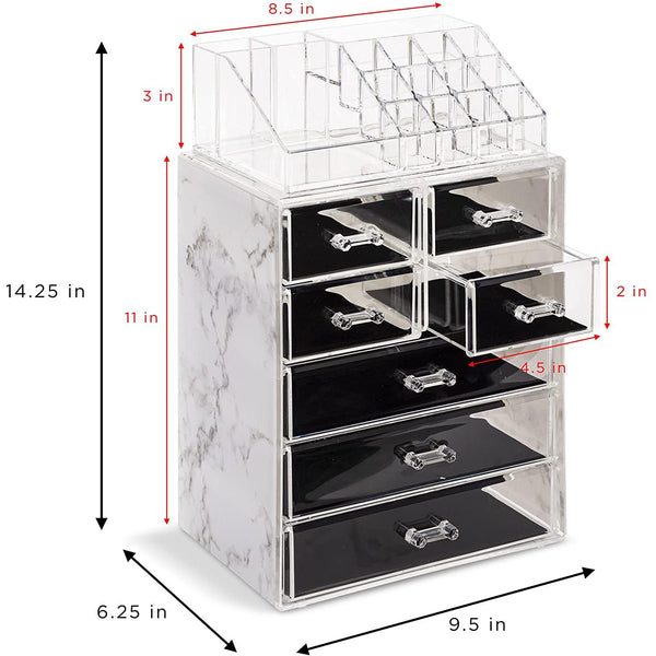 Sorbus Makeup Organizer Set (7 Drawers Marble)