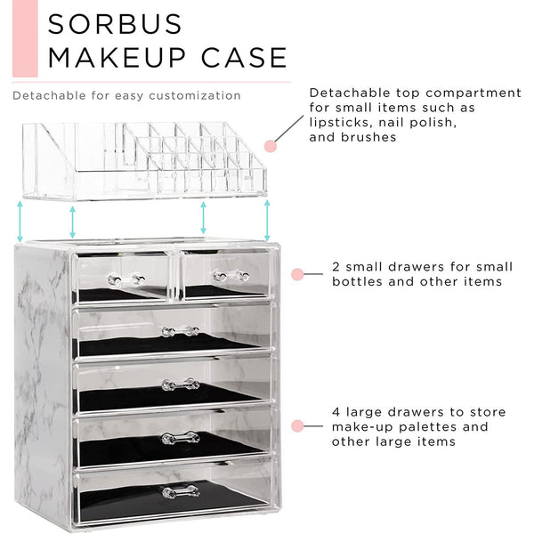 Sorbus Marble Makeup Organizer Set (6 Drawer)