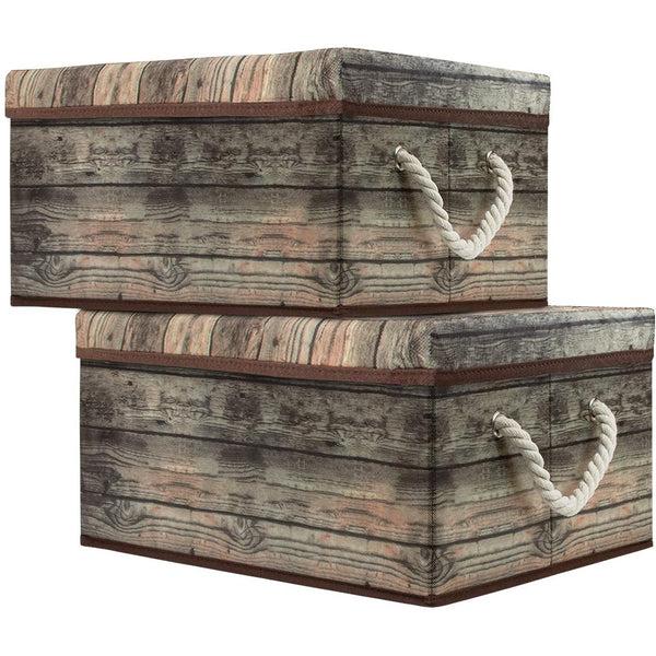 sorbus Pattern Storage Box (2 Pack Rustic Wood)