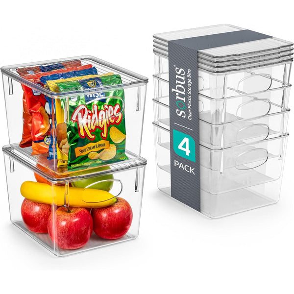 Sorbus Plastic Container Bins With Lids Set