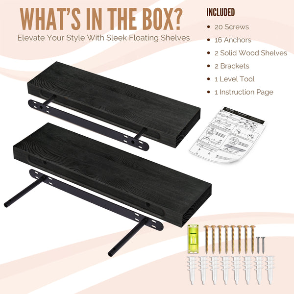 Sorbus Solid Wood Floating Shelves (16” Set Of 2)