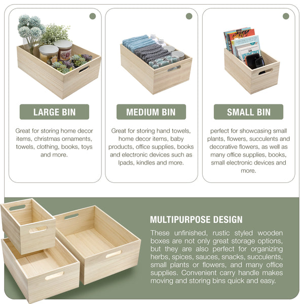 Sorbus Storage Bins (3 Pack Unfinished Wood)