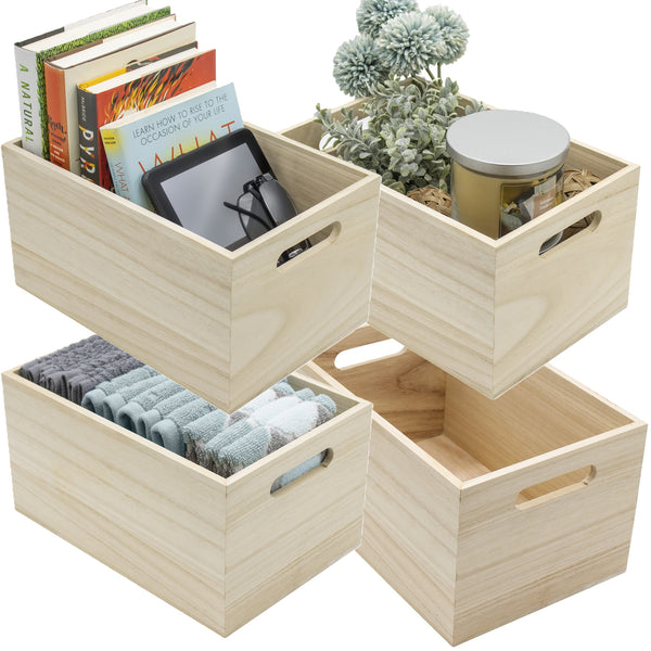 sorbus Unfinished Wood Box Crates (4 Piece)