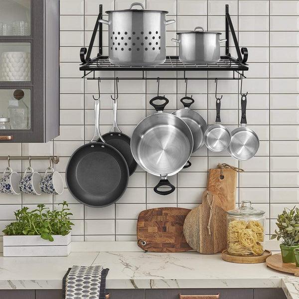 Sorbus Wall Mounted Pot Rack With Hooks