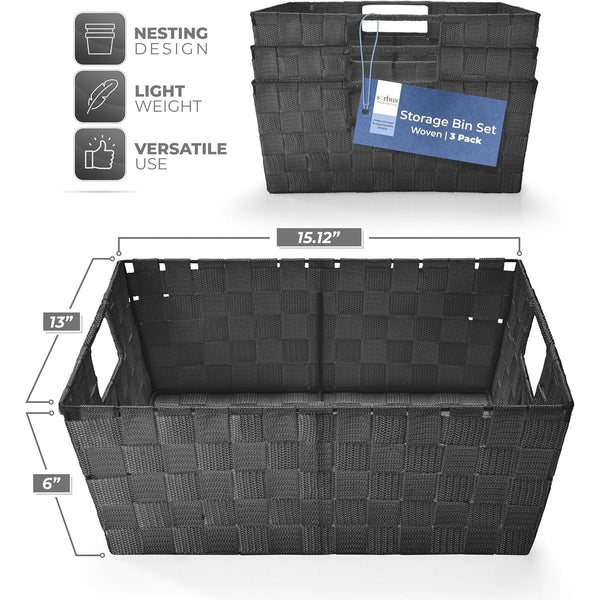 Sorbus Woven Tote Basket With Handles (3 Pack)