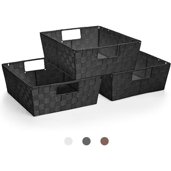 sorbus Woven tote basket with handles (3 Pack)