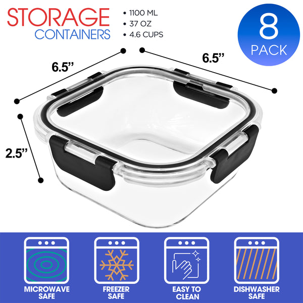 Sorbus Square Glass Meal Prep Containers Airtight Lids (Set Of 8)