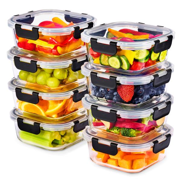 sorbus Square Glass Meal Prep Containers Airtight Lids (Set of 8)