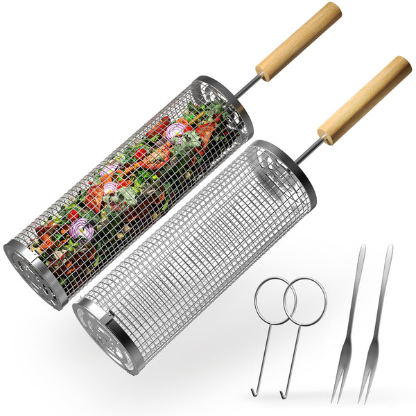 sorbus Stainless Steel Rolling Barbecue Grilling Basket - 2 Piece