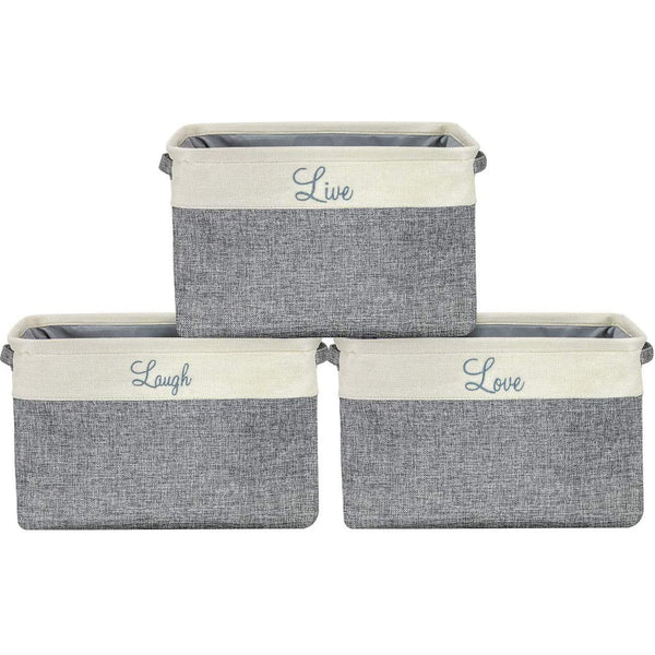 Sorbus Twill Storage Basket Set - "Live Love Laugh" - (Stylish Text)