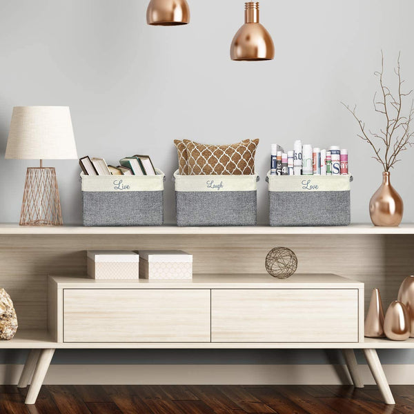 Sorbus Twill Storage Basket Set - "Live Love Laugh" - (Stylish Text)