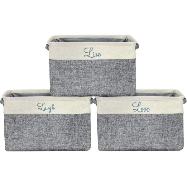 sorbus Twill Storage Basket Set - "Live Love Laugh" - (Stylish Text)