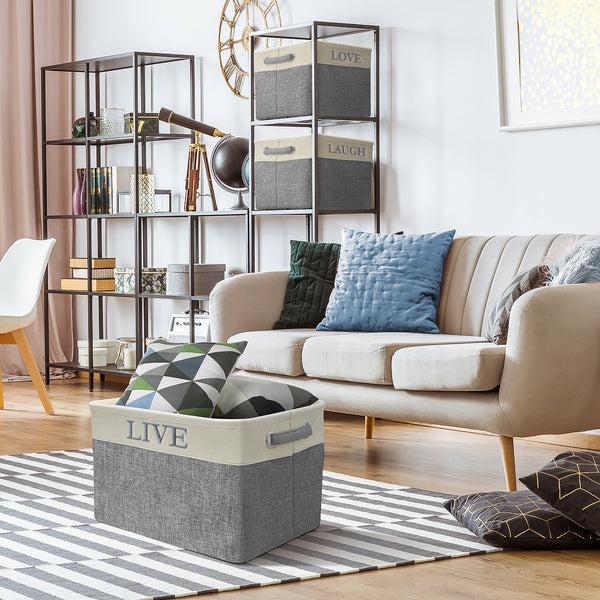 Sorbus Twill Storage Basket Set - "LIVE LOVE LAUGH" (Upper Text)