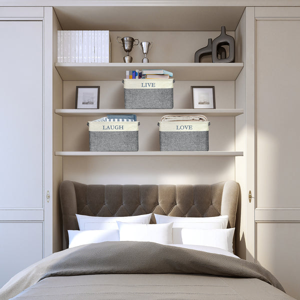 Sorbus Twill Storage Basket Set - "LIVE LOVE LAUGH" (Upper Text)