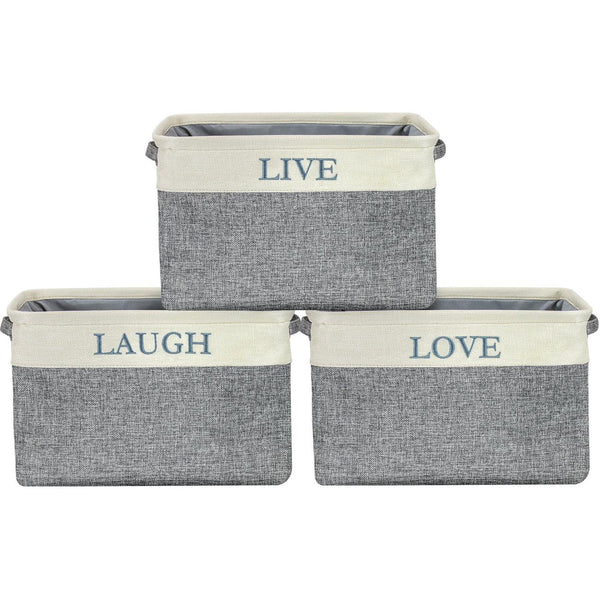 sorbus Twill Storage Basket Set - "LIVE LOVE LAUGH" (Upper Text)