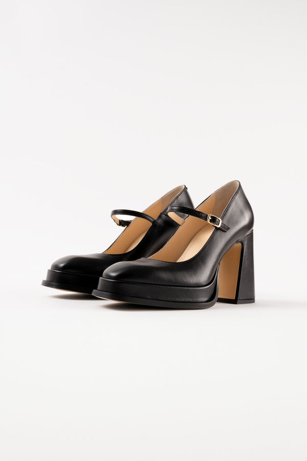 Souliers Martinez CASILDABlack Leather Mary Jane Pumps