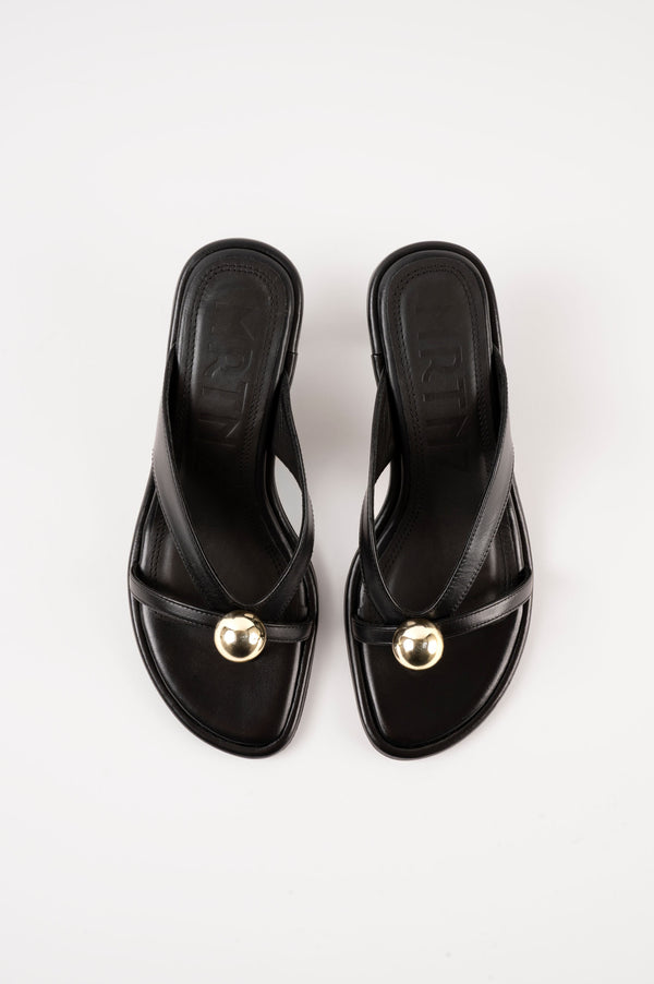 Souliers Martinez ESTELABlack Leather With Embellishment Sandals