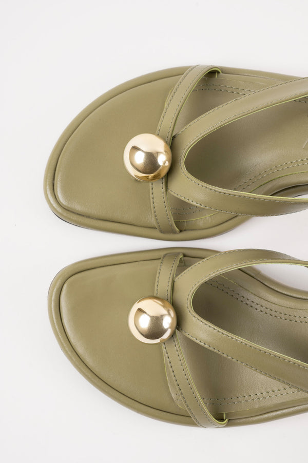 Souliers Martinez ESTELALight Green Leather With Embellishment Sandals