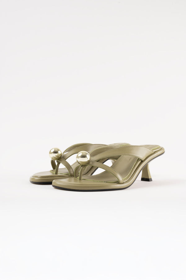 Souliers Martinez ESTELALight Green Leather With Embellishment Sandals