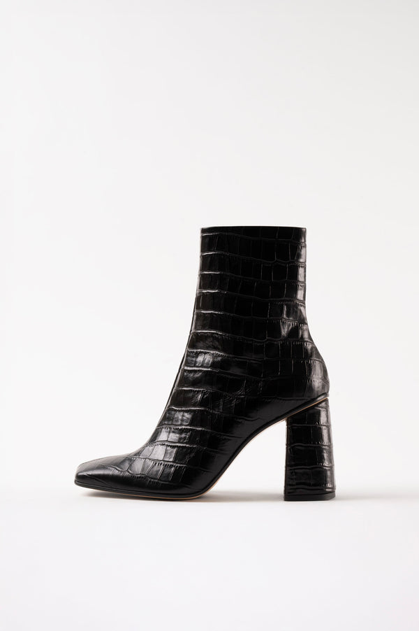 souliers martinez GALEABlack Faux Croco Leather Ankle Boots