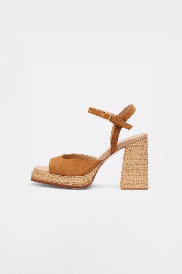 souliers martinez GRACIABrown Suede and Raffia Platform Sandals
