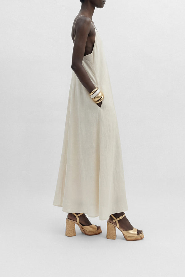 Souliers Martinez GRACIAGold Leather And Raffia Platform Sandals