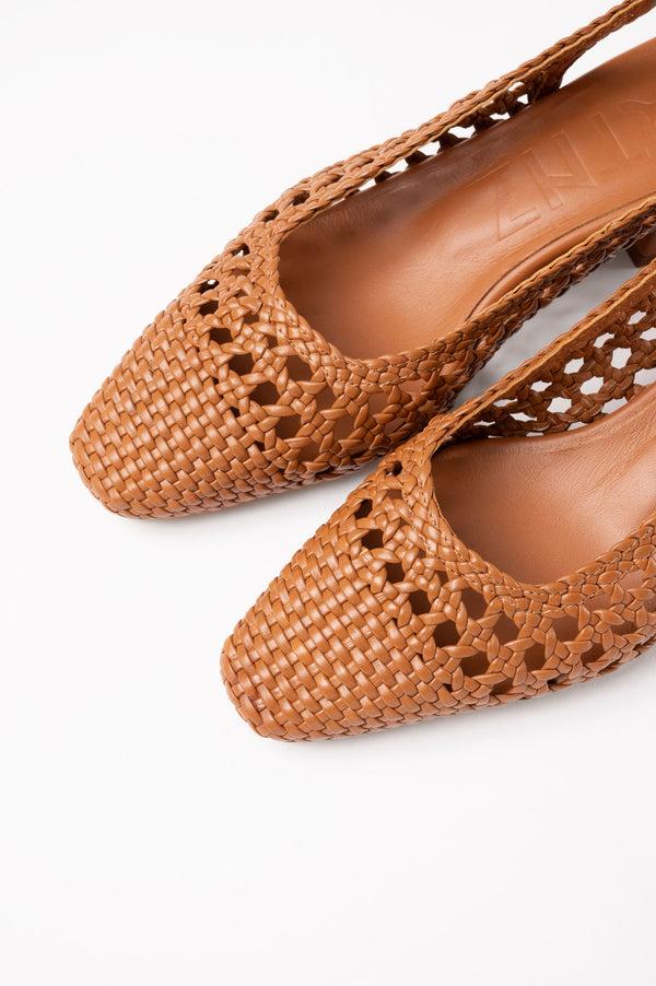 Souliers Martinez NOVA TARRAGONABrown Woven Leather Slingback Ballerina Flats