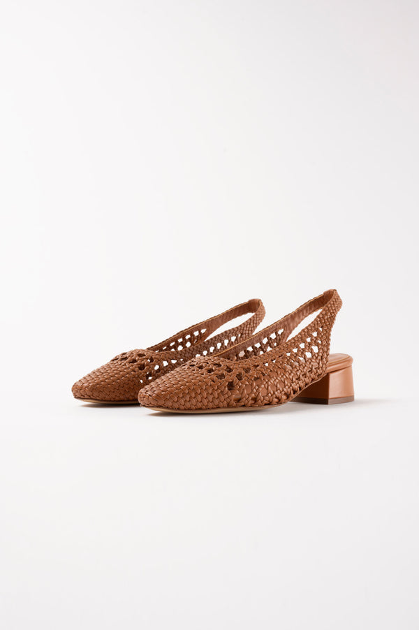 Souliers Martinez NOVA TARRAGONABrown Woven Leather Slingback Ballerina Flats