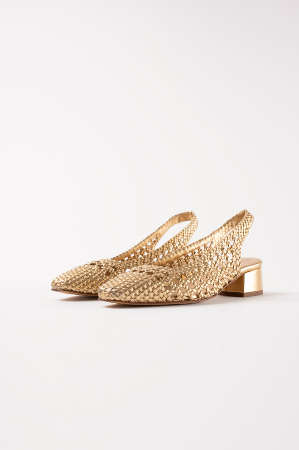Souliers Martinez NOVA TARRAGONAGold Woven Leather Slingback Ballerina Flats