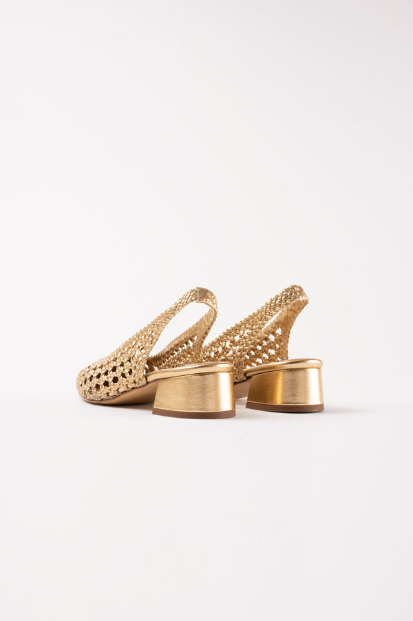 Souliers Martinez NOVA TARRAGONAGold Woven Leather Slingback Ballerina Flats