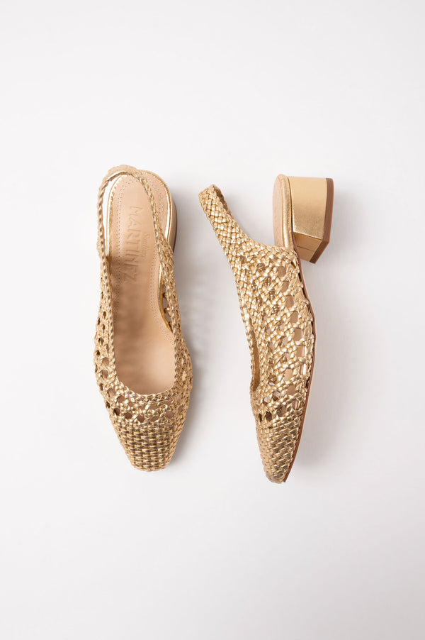 Souliers Martinez NOVA TARRAGONAGold Woven Leather Slingback Ballerina Flats