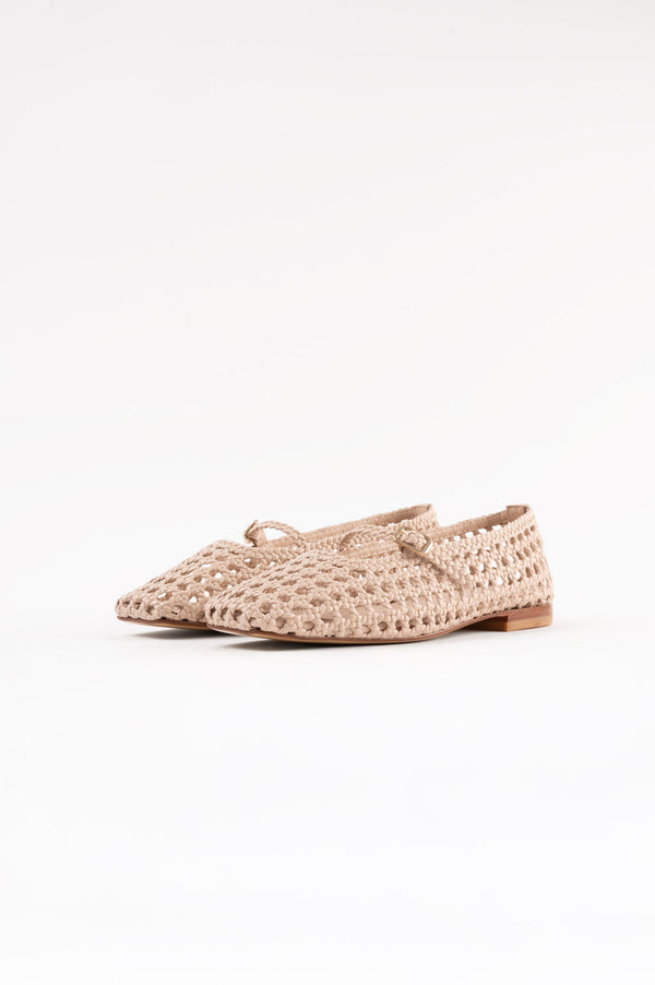 Souliers Martinez PARISBeige Woven Leather Ballerina