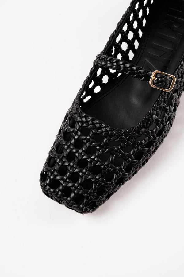 Souliers Martinez PARISBlack Woven Leather Ballerina