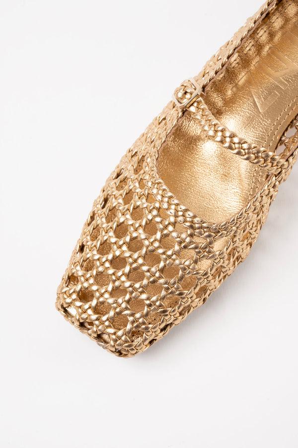 Souliers Martinez PARISGold Woven Leather Ballerina